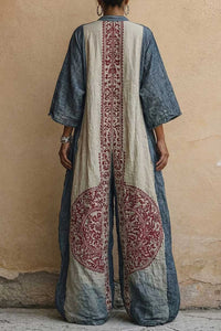 Willluxe® Loose Sleeves Ethnic Printed V-Neck Jumpsuits