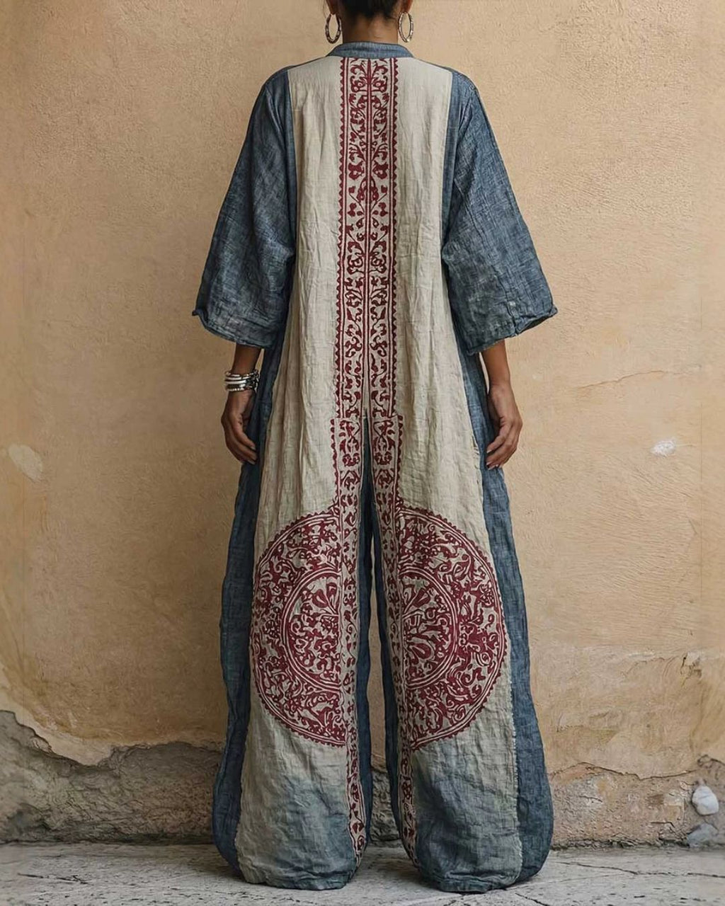 Willluxe® Loose Sleeves Ethnic Printed V-Neck Jumpsuits