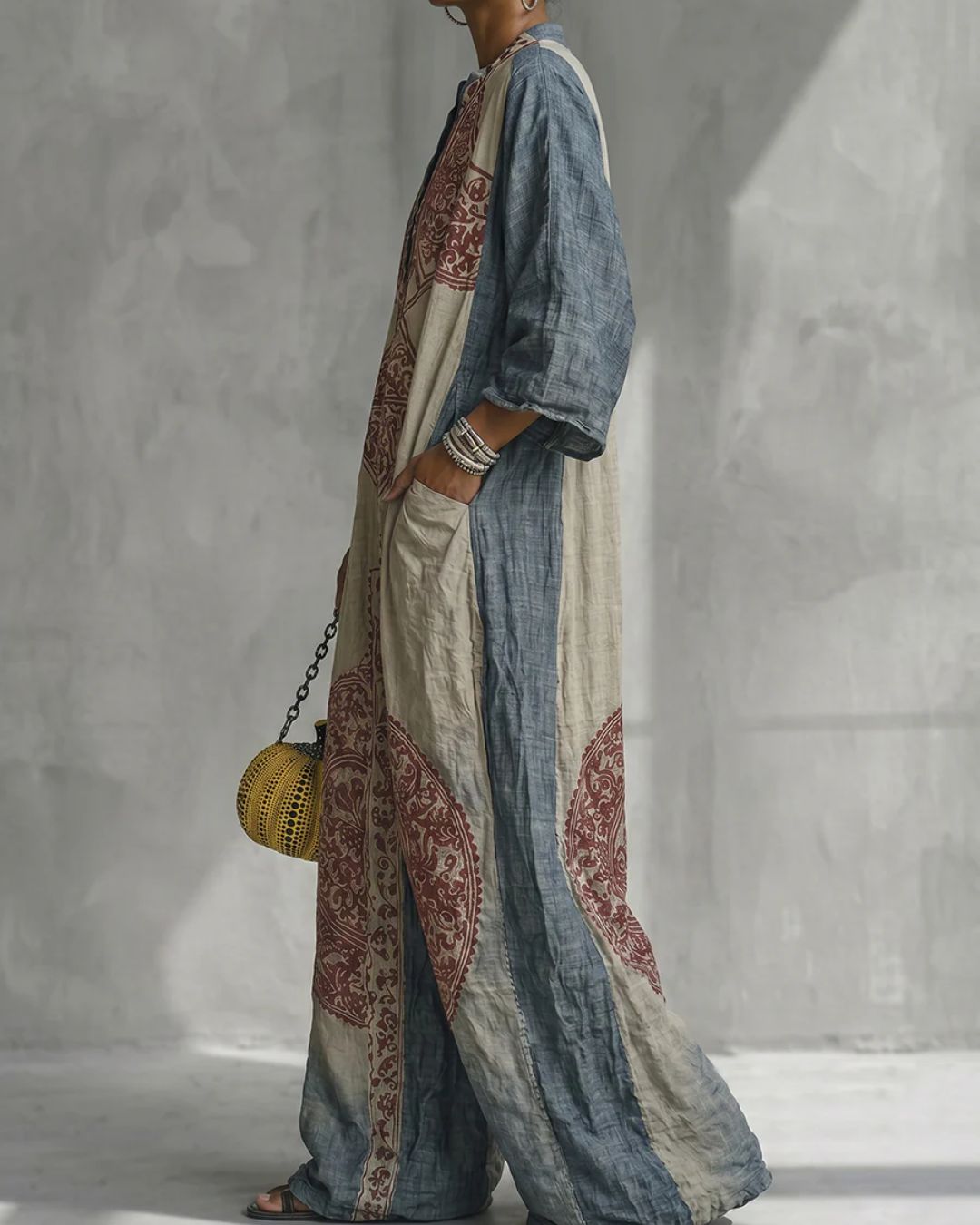 Willluxe® Loose Sleeves Ethnic Printed V-Neck Jumpsuits