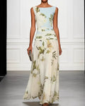 Willluxe® Floral Boat Neck Flowy A-Line Maxi Dress