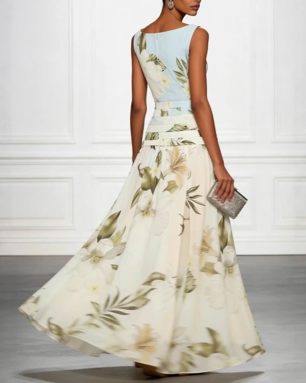 Willluxe® Floral Boat Neck Flowy A-Line Maxi Dress