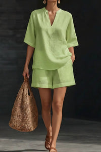 Willluxe® Effortless V-Neck Shirt and Shorts Set
