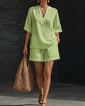 Willluxe® Effortless V-Neck Shirt and Shorts Set