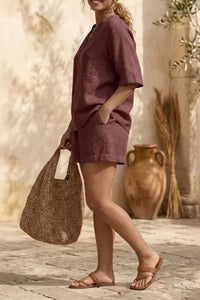 Willluxe® Effortless V-Neck Shirt and Shorts Set