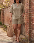 Willluxe® Effortless V-Neck Shirt and Shorts Set