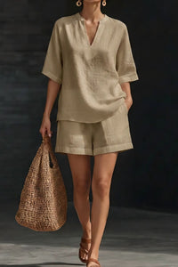 Willluxe® Effortless V-Neck Shirt and Shorts Set