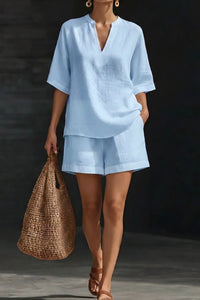 Willluxe® Effortless V-Neck Shirt and Shorts Set