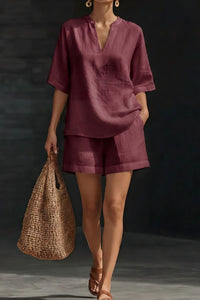 Willluxe® Effortless V-Neck Shirt and Shorts Set