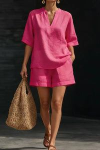 Willluxe® Effortless V-Neck Shirt and Shorts Set