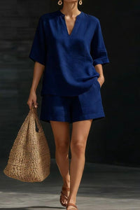 Willluxe® Effortless V-Neck Shirt and Shorts Set