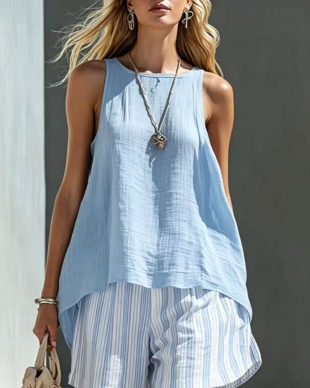 Willluxe® Flared Tank Top and Striped Shorts Set