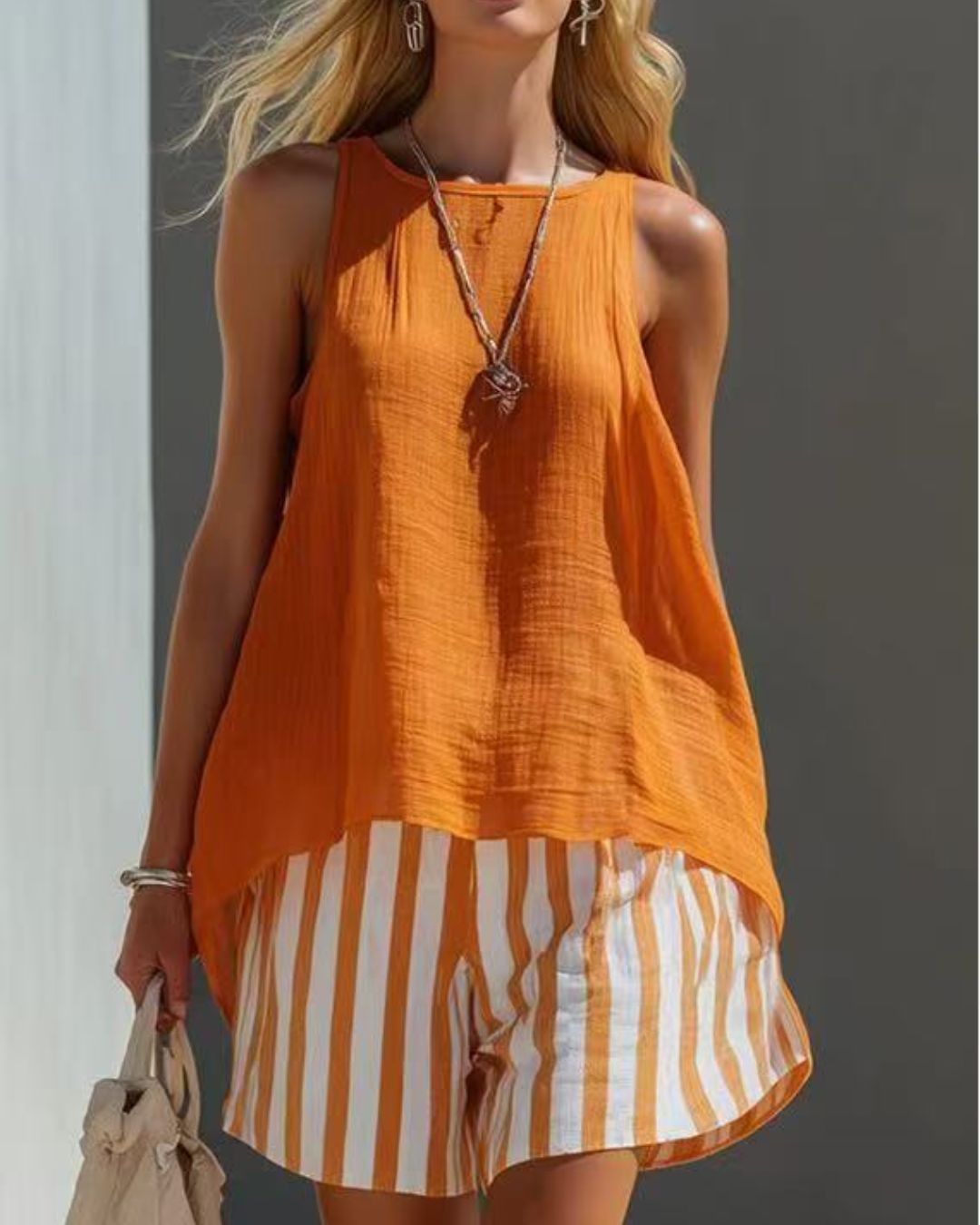 Willluxe® Flared Tank Top and Striped Shorts Set