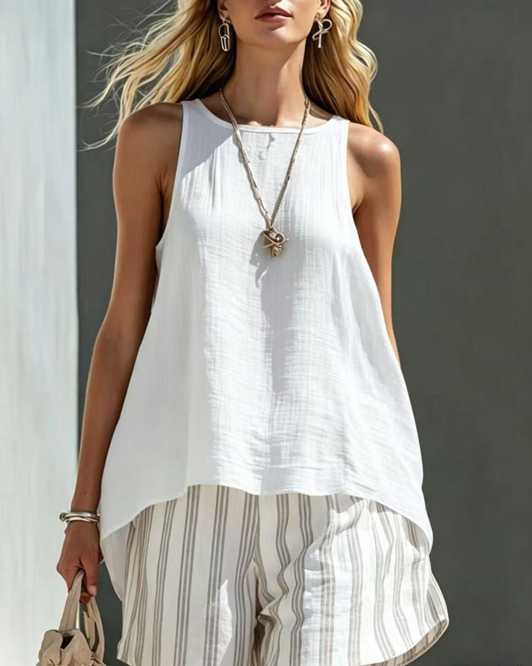 Willluxe® Flared Tank Top and Striped Shorts Set
