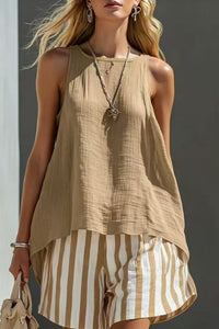 Willluxe® Flared Tank Top and Striped Shorts Set