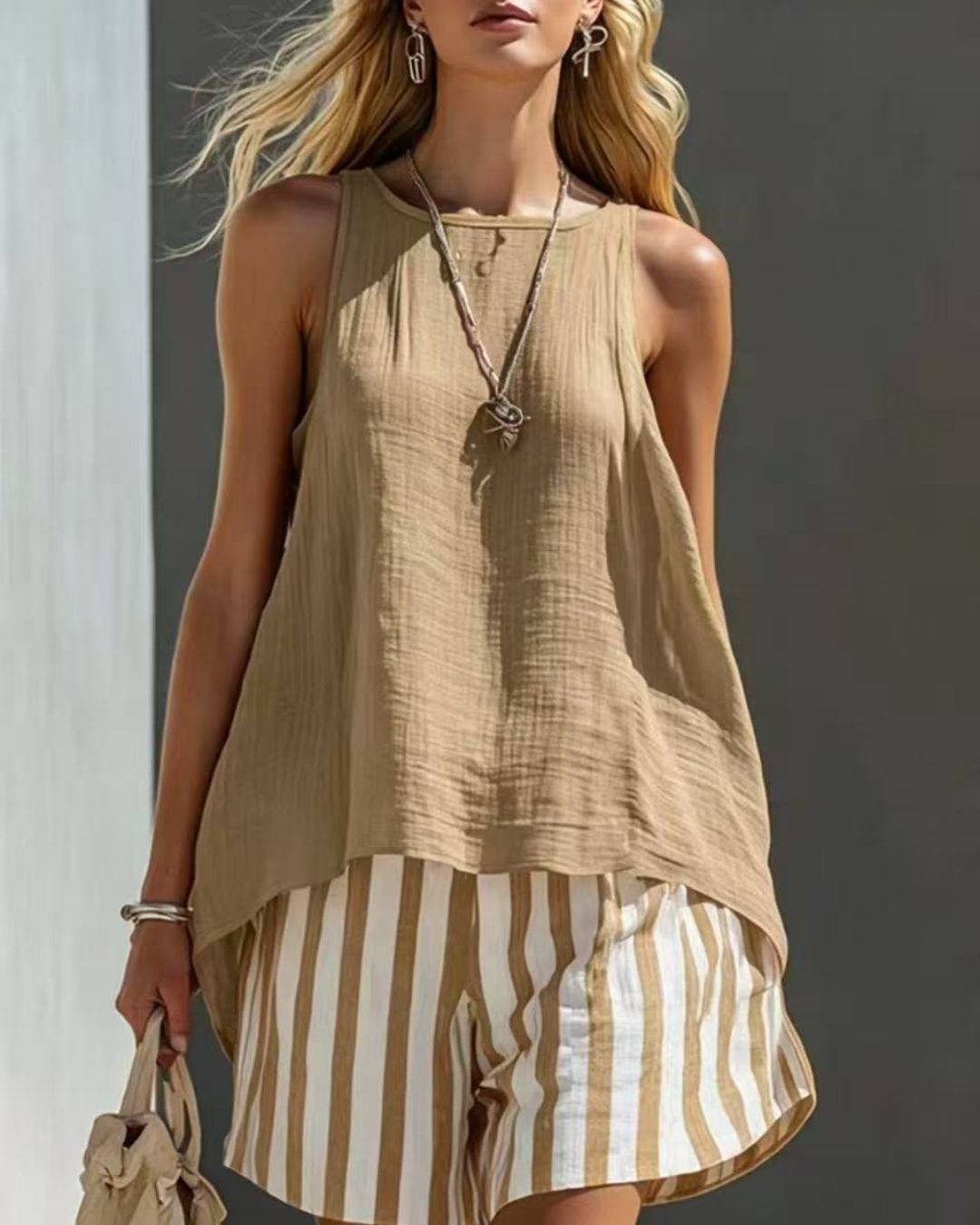 Willluxe® Flared Tank Top and Striped Shorts Set