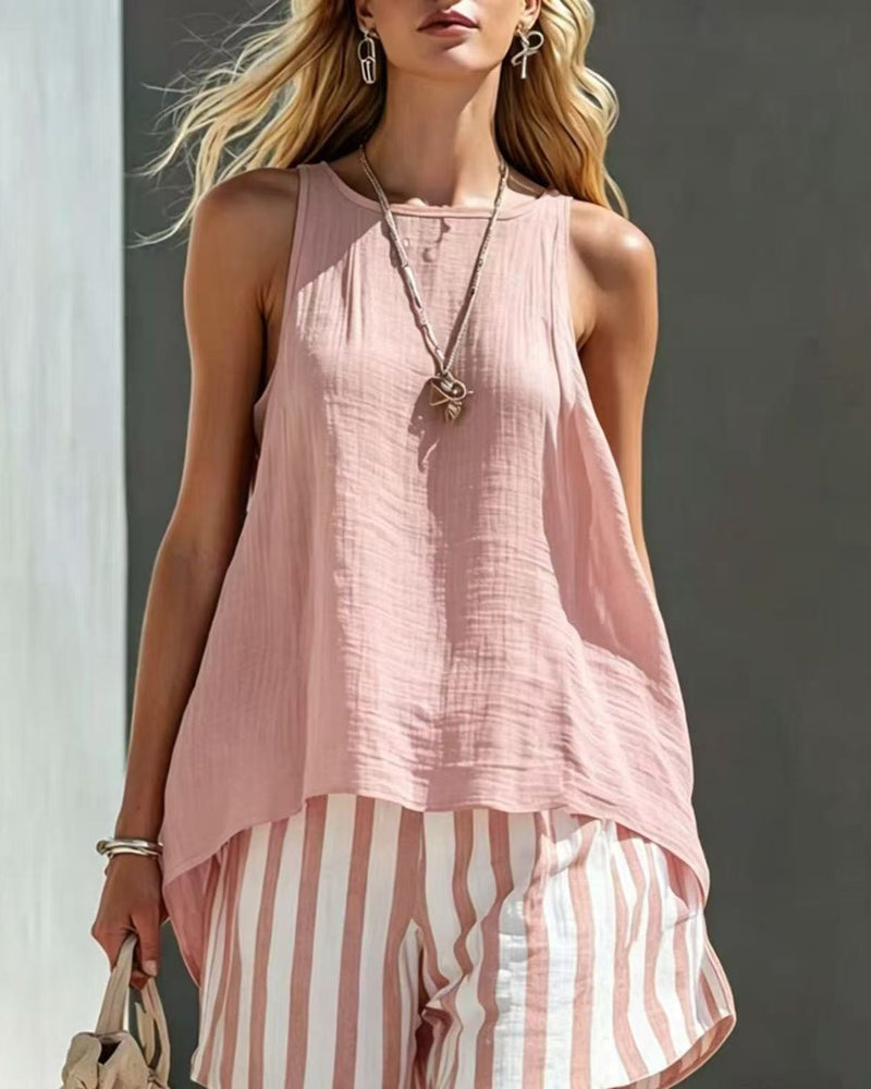 Willluxe® Flared Tank Top and Striped Shorts Set