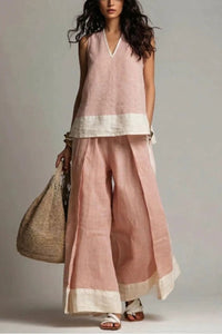 Willluxe® Boho Oasis Set Deep V-Neck Sleeveless Top Palazzo Pants Resort Wear