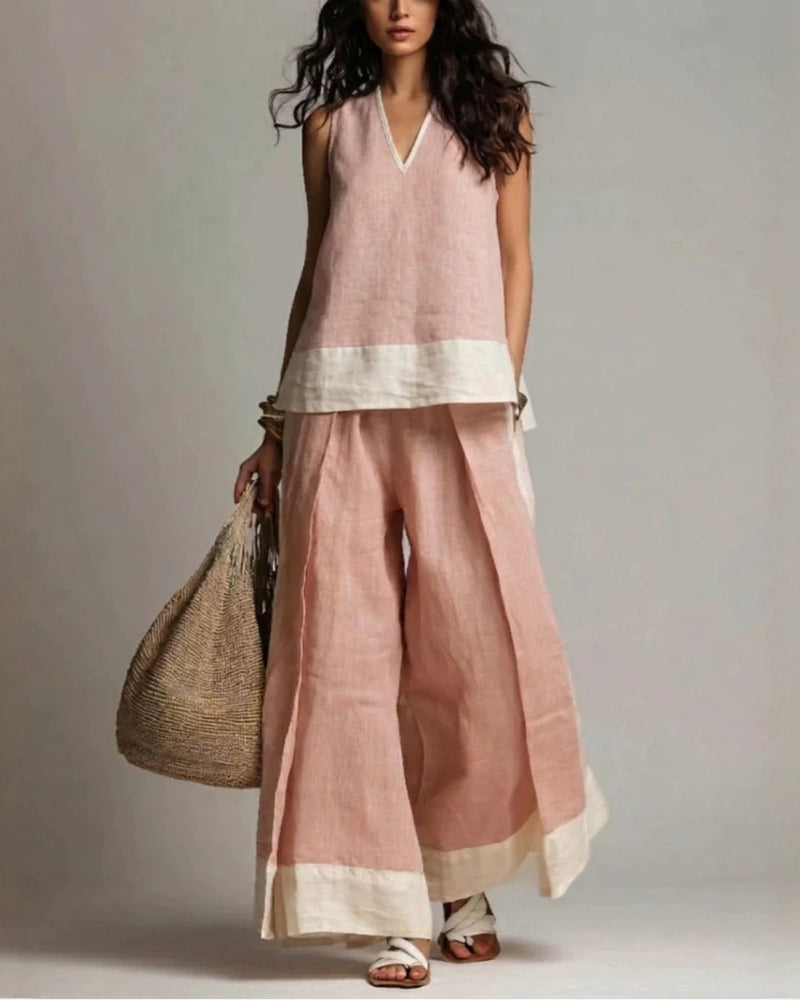 Willluxe® Boho Oasis Set Deep V-Neck Sleeveless Top Palazzo Pants Resort Wear