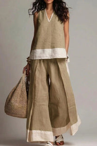 Willluxe® Boho Oasis Set Deep V-Neck Sleeveless Top Palazzo Pants Resort Wear