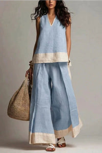 Willluxe® Boho Oasis Set Deep V-Neck Sleeveless Top Palazzo Pants Resort Wear