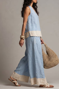 Willluxe® Boho Oasis Set Deep V-Neck Sleeveless Top Palazzo Pants Resort Wear
