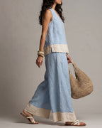 Willluxe® Boho Oasis Set Deep V-Neck Sleeveless Top Palazzo Pants Resort Wear