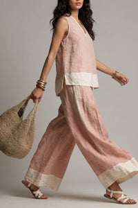 Willluxe® Boho Oasis Set Deep V-Neck Sleeveless Top Palazzo Pants Resort Wear