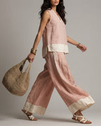 Willluxe® Boho Oasis Set Deep V-Neck Sleeveless Top Palazzo Pants Resort Wear