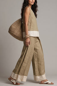 Willluxe® Boho Oasis Set Deep V-Neck Sleeveless Top Palazzo Pants Resort Wear