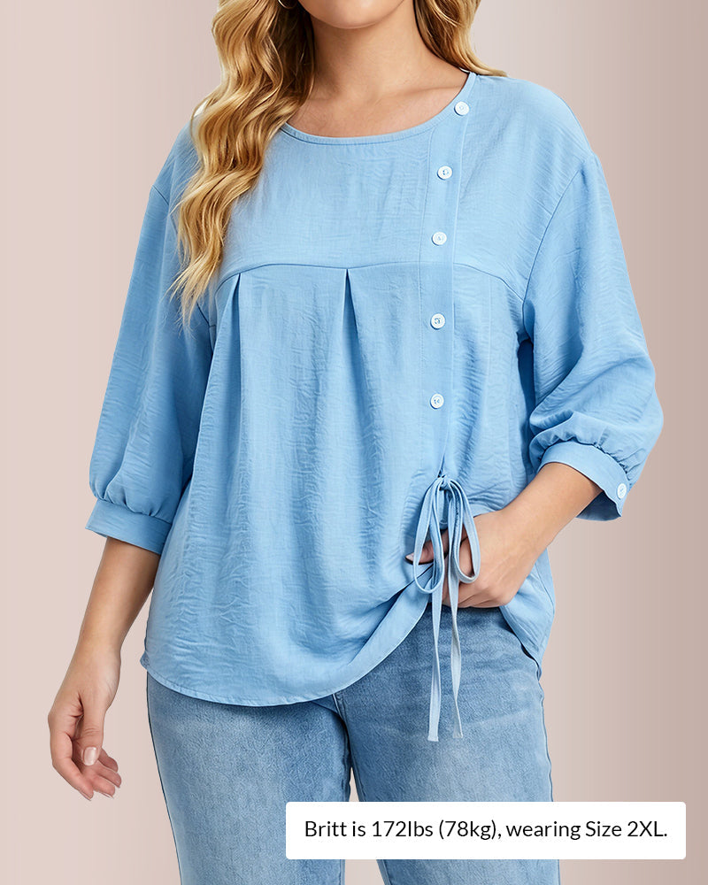 Willluxe® Textured Button-Detail Drawstring Blouse