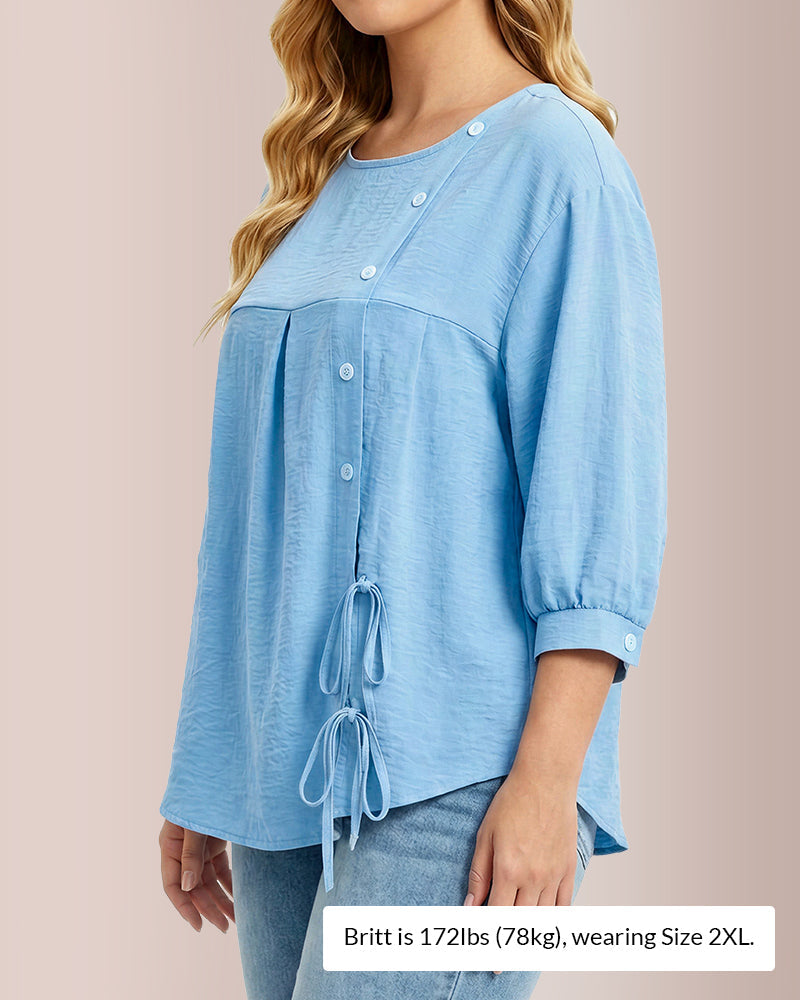 Willluxe® Textured Button-Detail Drawstring Blouse