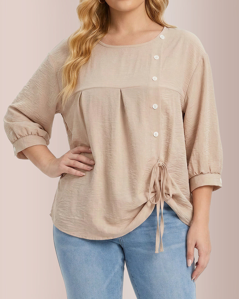 Willluxe® Textured Button-Detail Drawstring Blouse