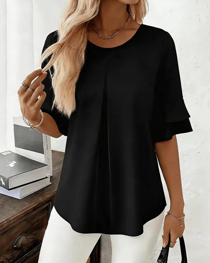 Willluxe® Ruffle Short Sleeve Pleated Blouse Summer Loose T-Shirt Top