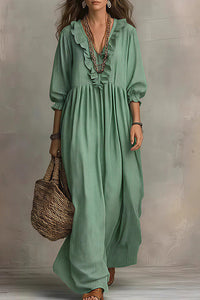 Willluxe® Boho V-Neck Ruffle Striped Maxi Dress