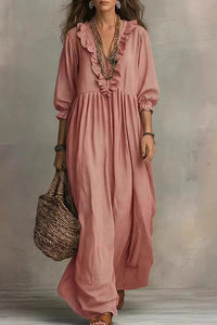 Willluxe® Boho V-Neck Ruffle Striped Maxi Dress