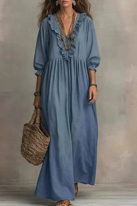 Willluxe® Boho V-Neck Ruffle Striped Maxi Dress