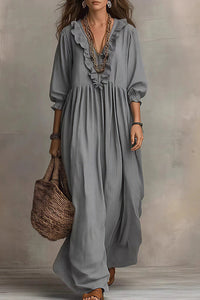 Willluxe® Boho V-Neck Ruffle Striped Maxi Dress