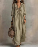 Willluxe® Boho V-Neck Ruffle Striped Maxi Dress