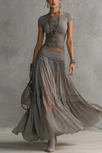 Willluxe® Lace Panel and Pleated Maxi Dress Set