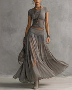 Willluxe® Lace Panel and Pleated Maxi Dress Set