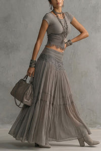 Willluxe® Lace Panel and Pleated Maxi Dress Set