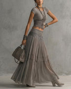 Willluxe® Lace Panel and Pleated Maxi Dress Set
