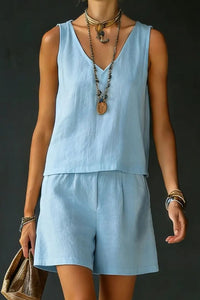Willluxe® Sage Relaxed Shirt Drawstring Shorts Set