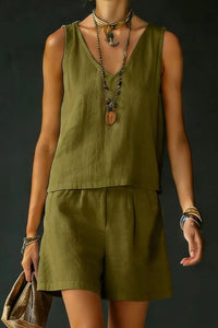 Willluxe® Sage Relaxed Shirt Drawstring Shorts Set