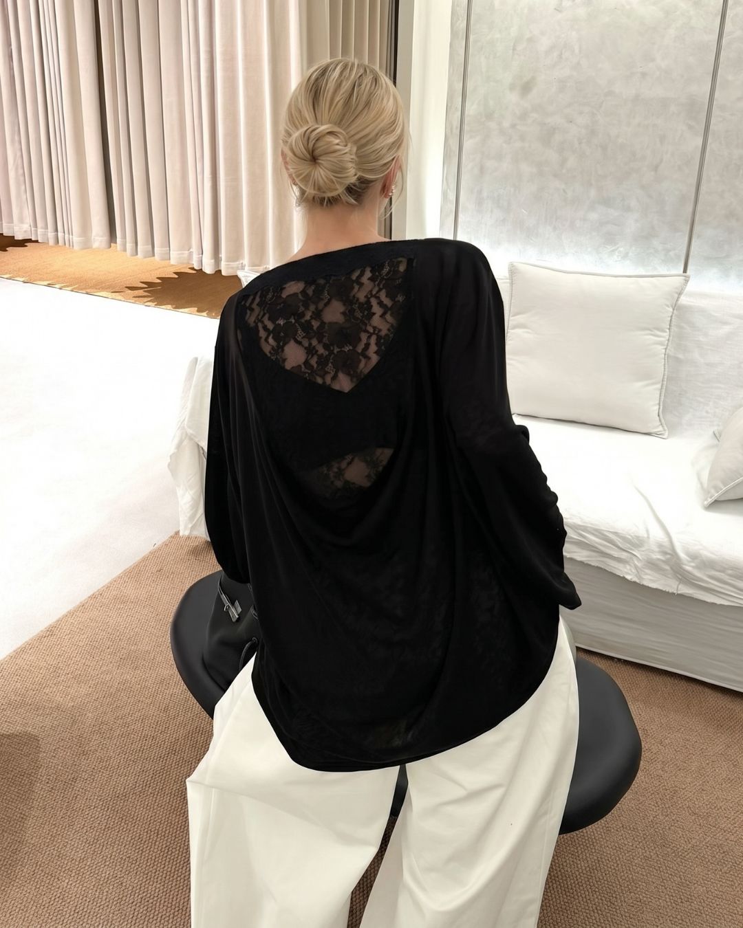 Willluxe® Lace Open-Back Statement Relaxed Fit  Basic Tee