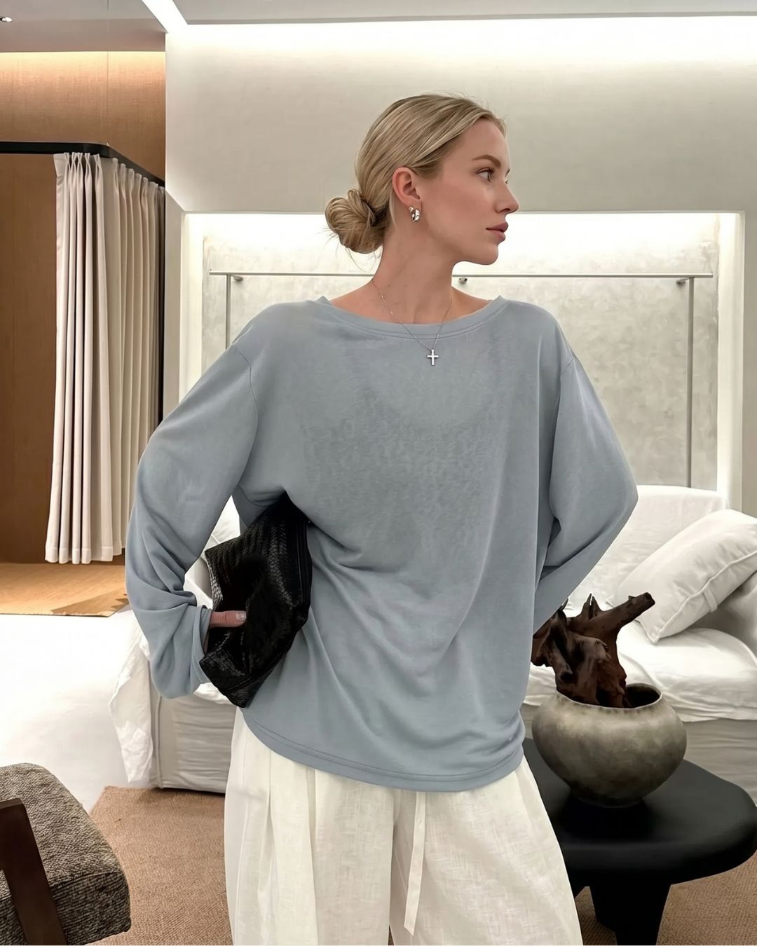 Willluxe® Lace Open-Back Statement Relaxed Fit  Basic Tee