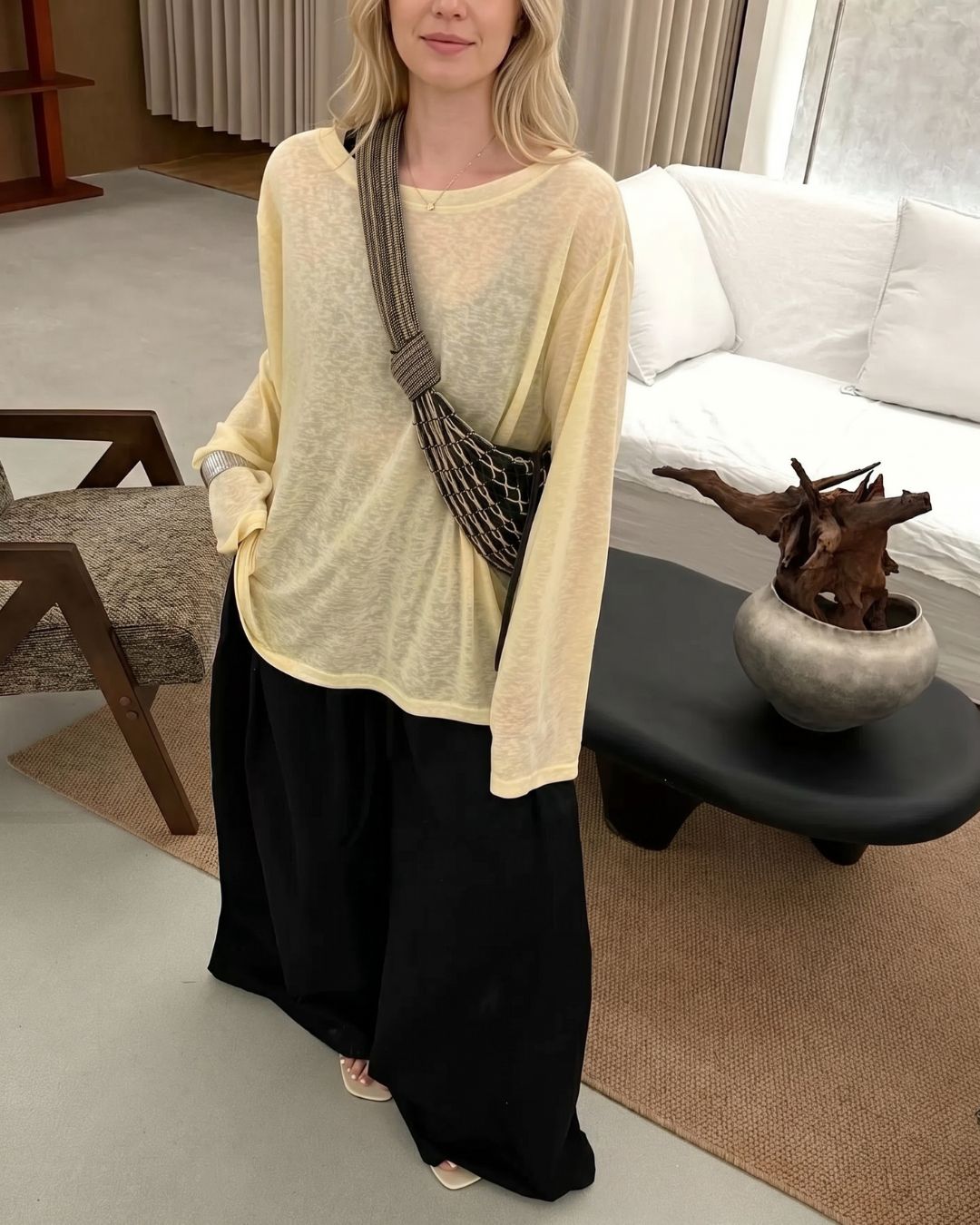 Willluxe® Lace Open-Back Statement Relaxed Fit  Basic Tee