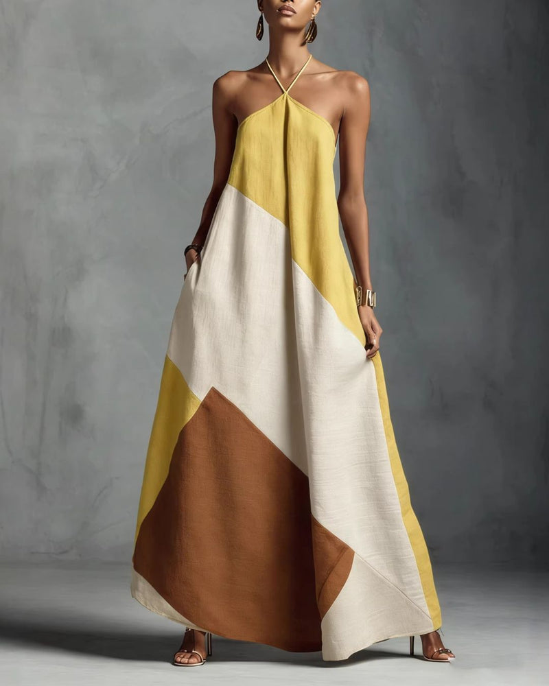 Willluxe® Boho Patchwork Halter Maxi Dress