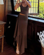 Willluxe® Backless Halter Neck Cami & Side Split Long Skirt Set