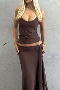 Willluxe® Backless Halter Neck Cami & Side Split Long Skirt Set